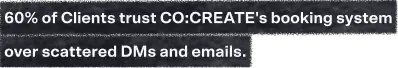 60% of Clients trust CO:CREATE booking over scattered emails and DMs.